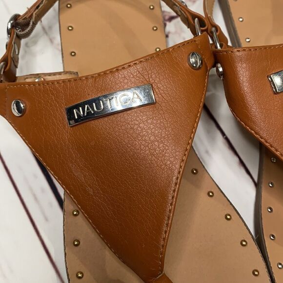Nautica Tan Leather & Silver Thong Sandals - Picture 2 of 3